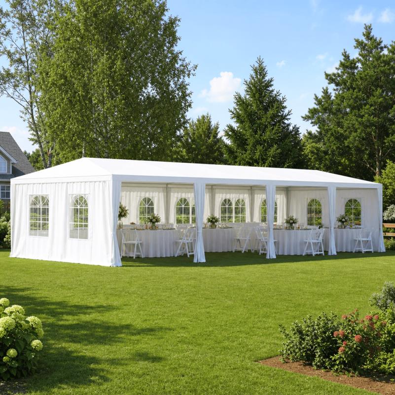 3x12m white party tent on green lawn