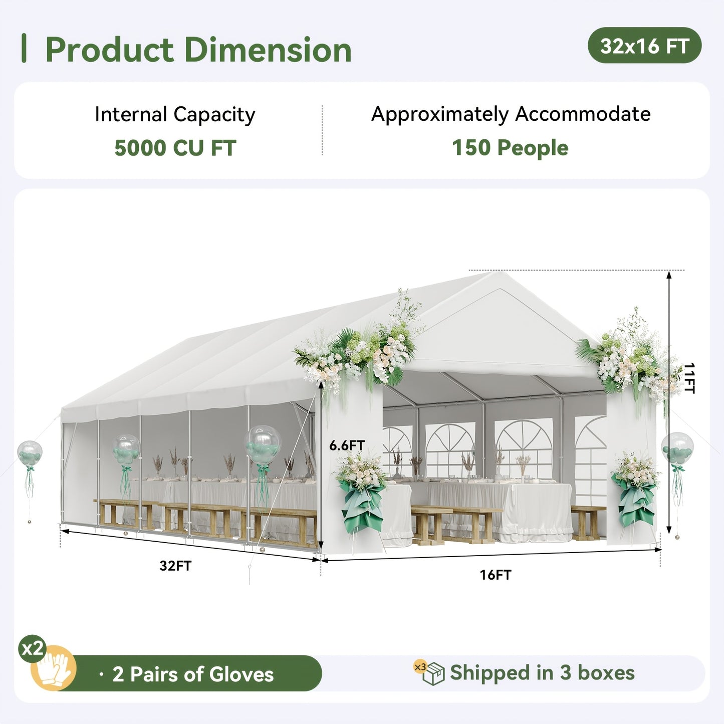 10x5m Luxury Wedding Marquee - White, Aluminium Frame