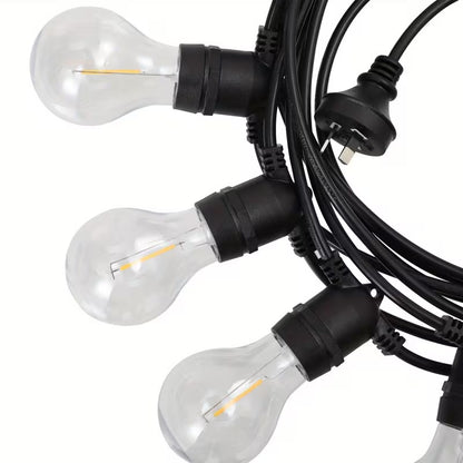 Festoon lights coiled with the standard Australian mains plug and E27 bulb holders