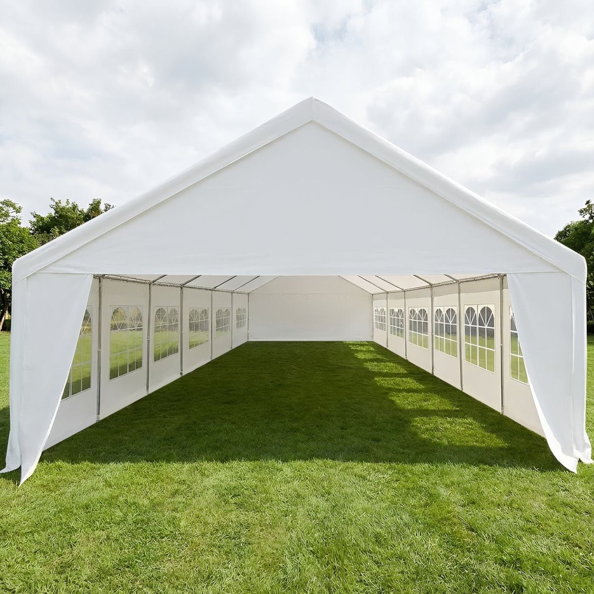 12x6m white marquee fully enclosed with church window side walls, 72m2