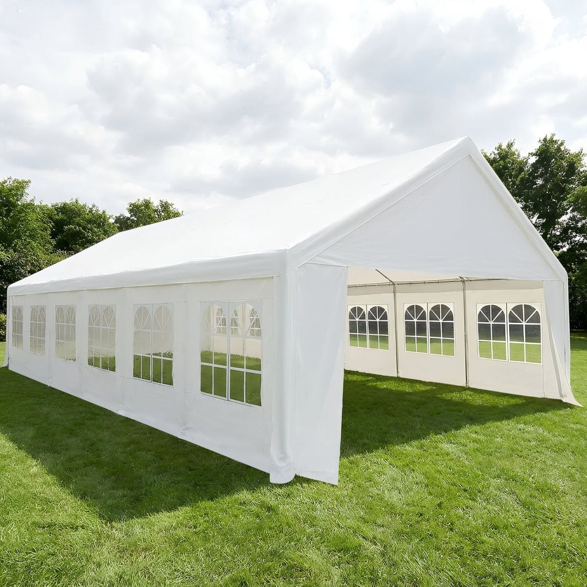 12x6m marquee interior showing 12 metre length and zip up end doors