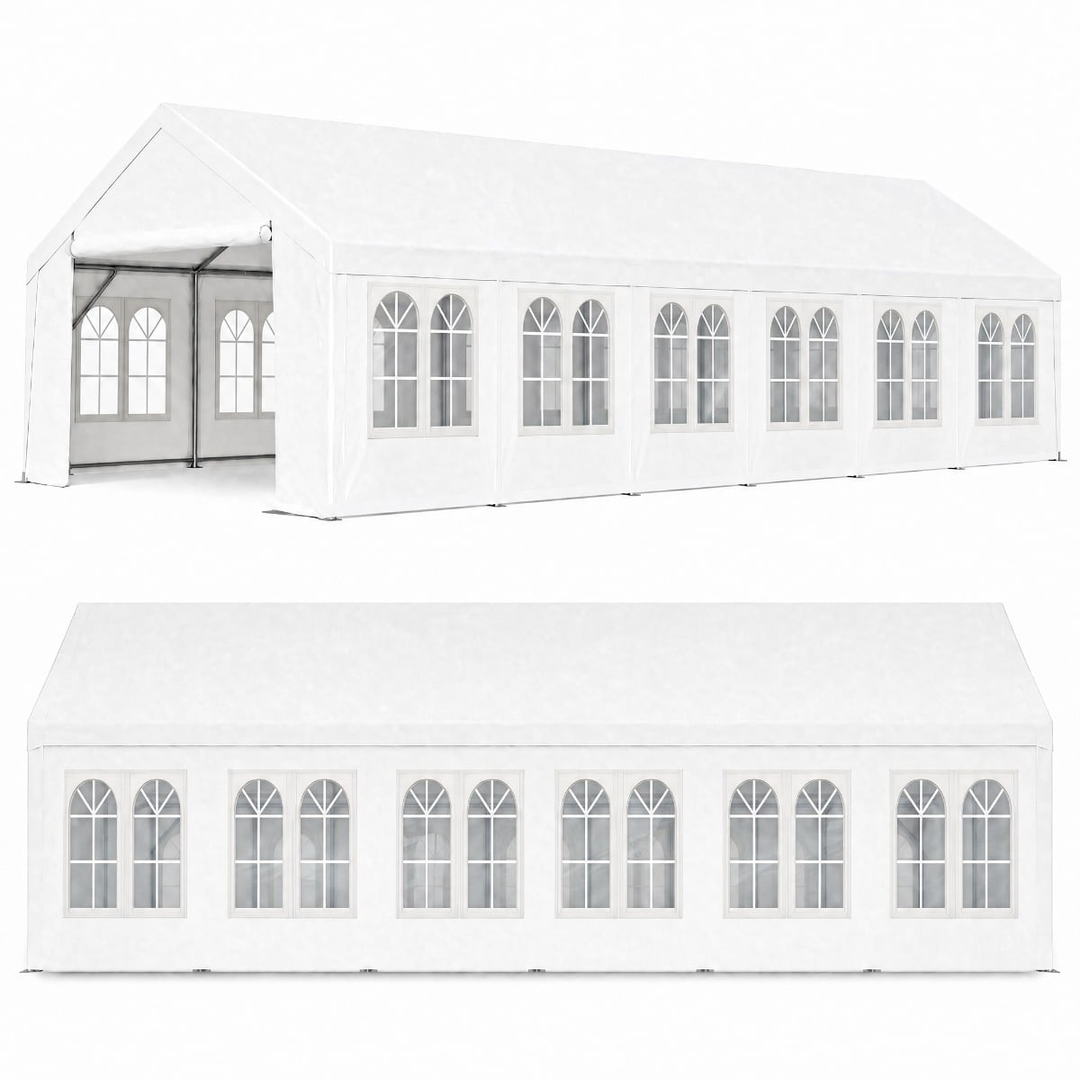 12x7m white grand event marquee, front and side view, 84m2
