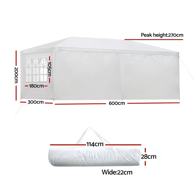 3x6m Wedding & Party Marquee - White, Waterproof