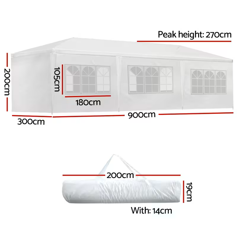 3x9m Wedding & Event Marquee - White, Side Walls