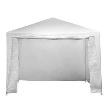 3x3m white marquee product photo showing the roll-up door side